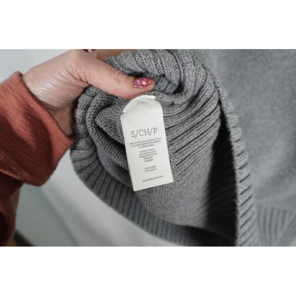 Cabi Eden Pullover Sweater Grey Wide Turtleneck Bell Floral Sleeves - Picture 5 of 7